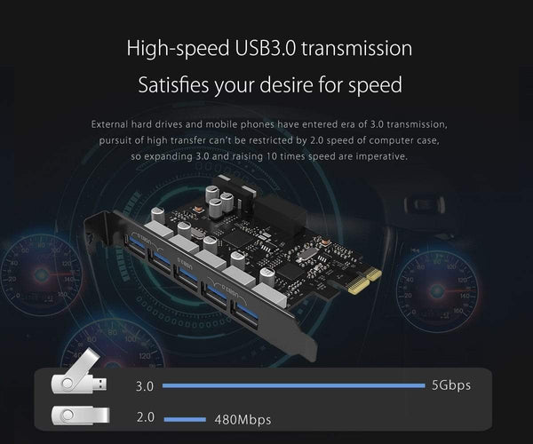 Planet Gates USB 3.0 PCI-E Expansion Card 5 Ports Hub Adapter External Controller Express Card with 4-pin Power Connector Cord