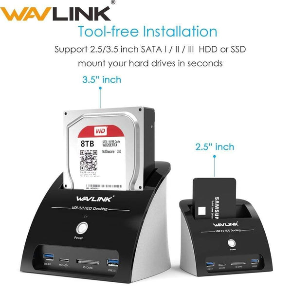 USB 3.0 SATA HDD Docking Station with Card Reader Slot SATA Hard Drive External Enclosure case for 2.5/3.5 inch HDD SSD