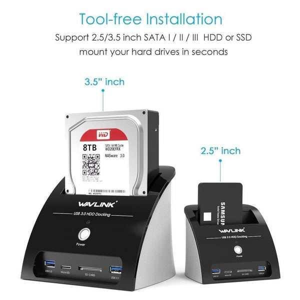 USB 3.0 SATA HDD Docking Station with Card Reader Slot SATA Hard Drive External Enclosure case for 2.5/3.5 inch HDD SSD