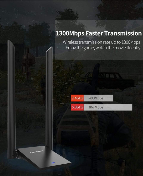 Planet Gates USB 3.0 Wireless Wifi Adapter Dual Band 2.4+5 GHz 150 -1300 Mbps 802.11AC 802.11 a/b/n/g/ac with 2*6dbi Wi fi Antennas