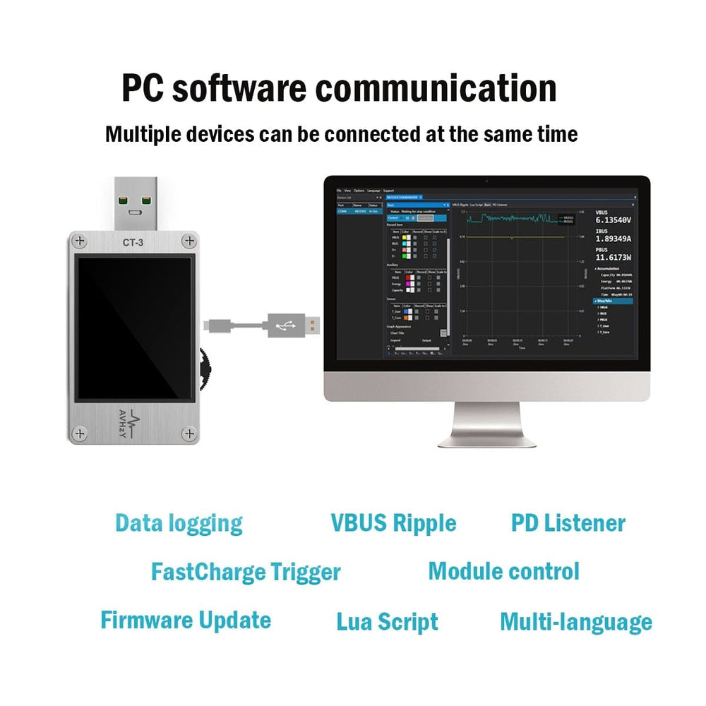 Planet Gates USB 3.1 Power Meter Tester Digital Multimeter Current Tester Voltage Detector Lua interpreter integrated DC 26V 6A AVHzY CT3