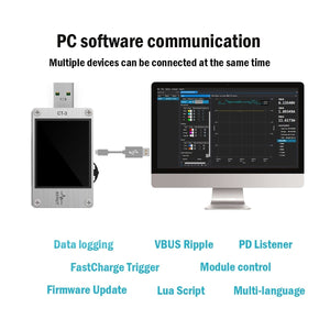Planet Gates USB 3.1 Power Meter Tester Digital Multimeter Current Tester Voltage Detector Lua interpreter integrated DC 26V 6A AVHzY CT3