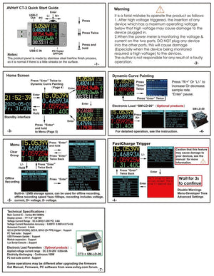 Planet Gates USB 3.1 Power Meter Tester Digital Multimeter Current Tester Voltage Detector Lua interpreter integrated DC 26V 6A AVHzY CT3