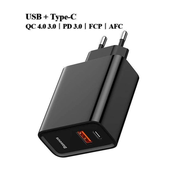 Baseus Dual USB Fast Charger 30W Support Quick Charge 4.0 3.0 Phone Charger Portable USB C PD Charger QC 4.0 3.0 ForXiaomi