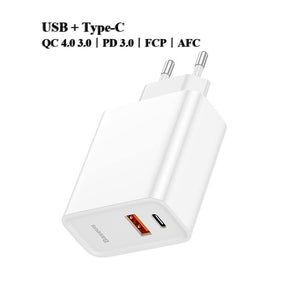 Baseus Dual USB Fast Charger 30W Support Quick Charge 4.0 3.0 Phone Charger Portable USB C PD Charger QC 4.0 3.0 ForXiaomi
