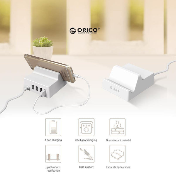 Planet Gates USB Charger Holder ORICO 4 Ports Desktop Smart Charger with Phone / Tablet Mount for Samsung iphone Power Bank - (CHK-4U)