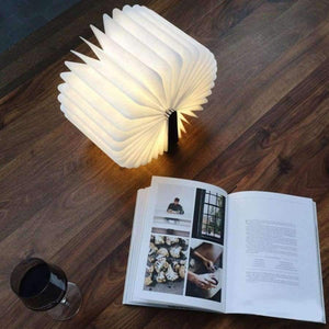 Planet Gates USB Rechargeable LED Foldable Wooden Book Shape Desk Lamp Nightlight Booklight for Home Decor Warm White Light Drop Shipping
