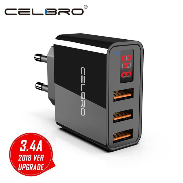 Planet Gates Usb Wall Charger 3 Port 3.4a Led Display Universal Travel Charger Adapter For Mobile Phone Iphone Xiaomi Ipad Us Eu Plug