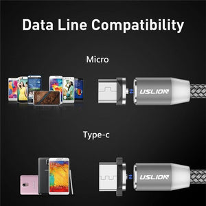 Planet Gates USLION 1M 2A LED Magnetic Cable For Micro USB Type C Phone Cable for Xiaomi POCOPHONE F1 Samsung S9 Charge Magnet Plug Charger