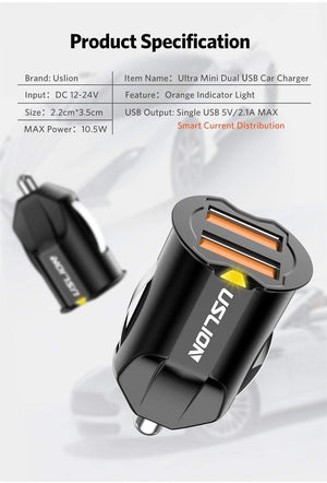 Planet Gates USLION 2.1A Mini USB Car Charger Adapter Car Charger Mobile Phone Dual USB Car-charger Auto Charge 2 port for iPhone Samsung