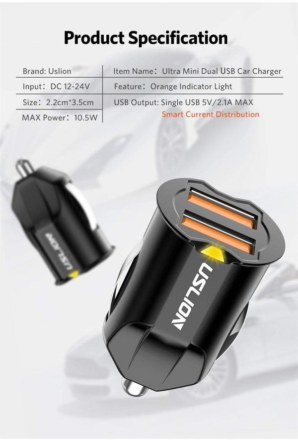 Planet Gates USLION 2.1A Mini USB Car Charger Adapter Car Charger Mobile Phone Dual USB Car-charger Auto Charge 2 port for iPhone Samsung