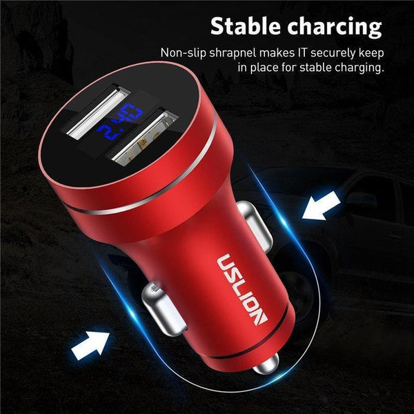Planet Gates USLION 2.4A Dual USB Car Charger For Mobile Phone Tablet GPS LED Display Charger USB Car Phone Charger Adapter in Car Charge