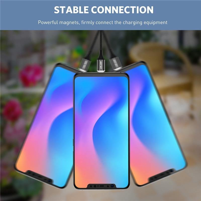 Planet Gates Black / Type C USLION 3A Magnetic Cable USB Type C Micro USB Cable for Samsung Xiaomi Huawei 1M Fast Charging USB C Phone Magnet Charger Cabo