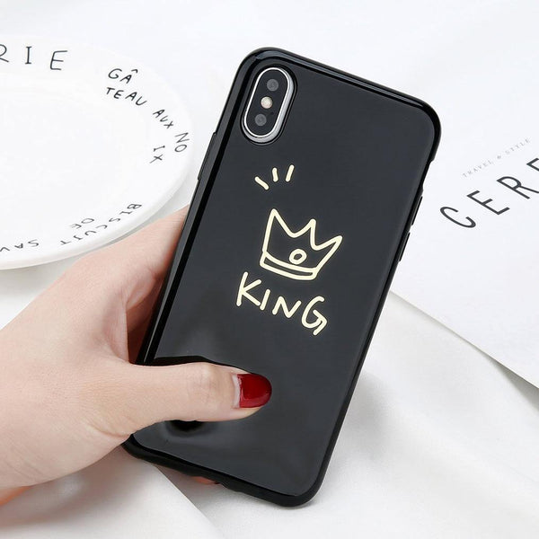 Planet Gates USLION Crown Phone Case For iPhone XS MAX 6 6s Plus Letter KING Back Cover Love Heart Soft TPU Cases For iPhone XR X 8 7 Plus