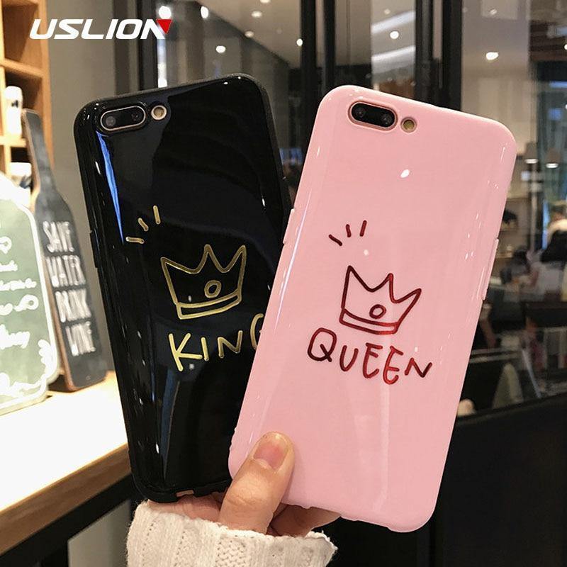 Planet Gates USLION Crown Phone Case For iPhone XS MAX 6 6s Plus Letter KING Back Cover Love Heart Soft TPU Cases For iPhone XR X 8 7 Plus