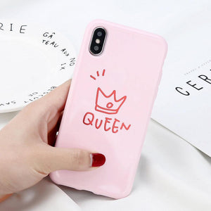 Planet Gates USLION Crown Phone Case For iPhone XS MAX 6 6s Plus Letter KING Back Cover Love Heart Soft TPU Cases For iPhone XR X 8 7 Plus