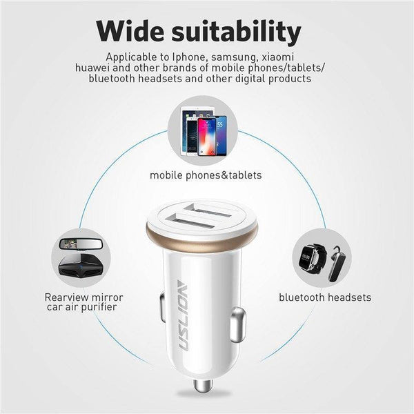Planet Gates USLION Dual USB Car Charger Mini Car Phone Charger 2.4A Charging 2 USB Port Car-Charger for iPhone XS MAX XR X 8 Samsung Xiaomi