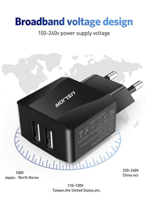 Planet Gates USLION Dual USB Charger Mobile Phone EU Charger Plug Adapter Wall charger cable for iPhone iPad Samsung Xiaomi 2A Fast Charging