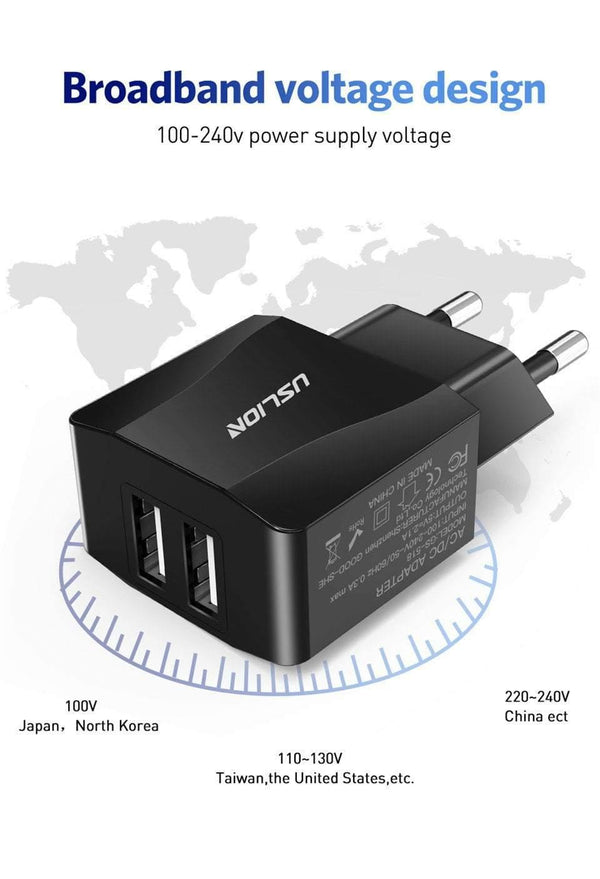 Planet Gates USLION Dual USB Charger Mobile Phone EU Charger Plug Adapter Wall charger cable for iPhone iPad Samsung Xiaomi 2A Fast Charging