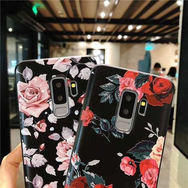 Planet Gates USLION Flower Phone Case For Samsung Galaxy S9 S8 Plus Matte Rose Floral Leaves Back Cover For Samsung Note 9 Soft TPU Cases