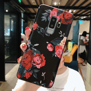 Planet Gates USLION Flower Phone Case For Samsung Galaxy S9 S8 Plus Matte Rose Floral Leaves Back Cover For Samsung Note 9 Soft TPU Cases