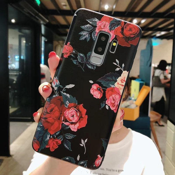 Planet Gates USLION Flower Phone Case For Samsung Galaxy S9 S8 Plus Matte Rose Floral Leaves Back Cover For Samsung Note 9 Soft TPU Cases