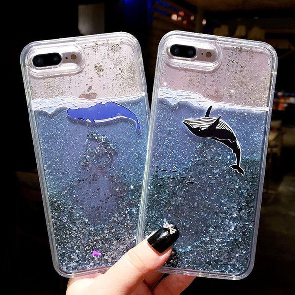 Planet Gates USLION Flowing Quicksand Case For iPhone 7 Plus XR XS Max X 8 7 6 6s Plus Cute Bear Dolphin Bling Powder Phone Cases Clear Cover