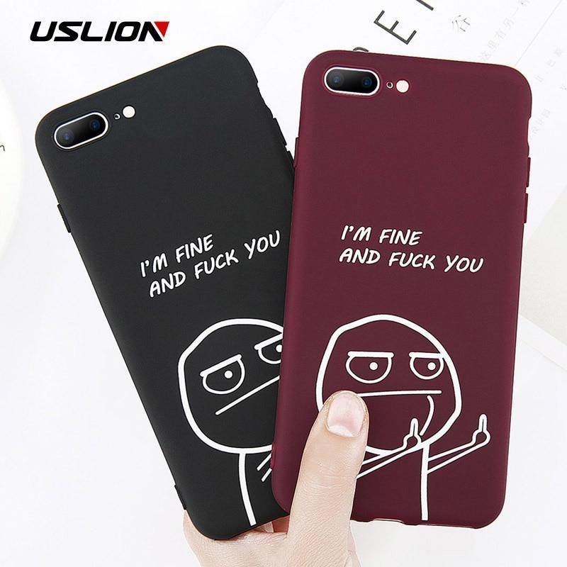 Planet Gates USLION Funny Letter Phone Case For iPhone 8 7 Plus X XS Max XR Middle Finger Emoji TPU Silicone Cover For iPhone 6 6s Plus Cases