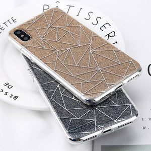 Planet Gates USLION Glitter Bling Powder Phone Case For iPhone X Geometric Lines Hard PC Back Cover Cases For iPhone 8 7 6 6s Plus 5 5s SE