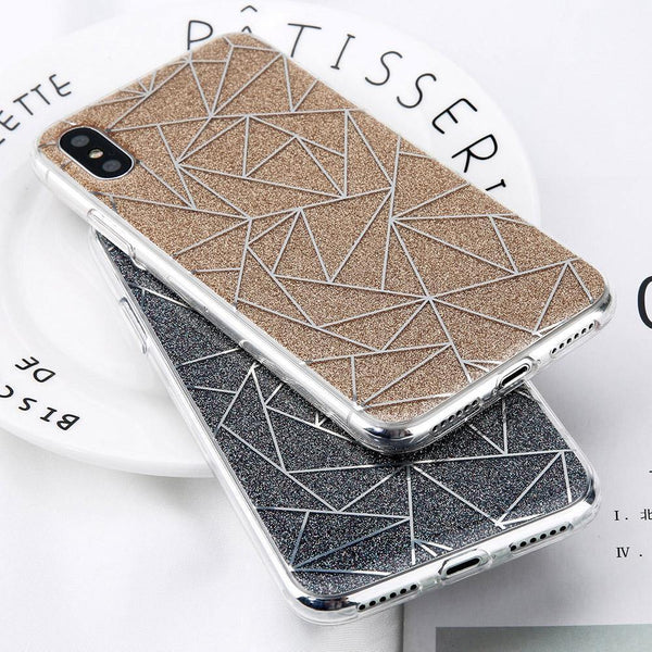 Planet Gates USLION Glitter Bling Powder Phone Case For iPhone X Geometric Lines Hard PC Back Cover Cases For iPhone 8 7 6 6s Plus 5 5s SE