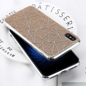 Planet Gates USLION Glitter Bling Powder Phone Case For iPhone X Geometric Lines Hard PC Back Cover Cases For iPhone 8 7 6 6s Plus 5 5s SE