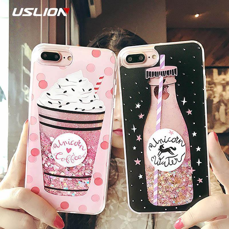 Planet Gates USLION Glitter Bottle Quicksand Dynamic Phone Case For iPhone X XS Max XR Bling Flowing Love Heart Case For iPhone 8 7 6 6s Plus