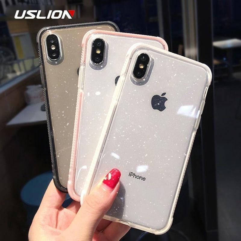 Planet Gates USLION Glitter Powder Phone Case For iPhone XS Max XS X Shockproof Transparent Soft TPU Bling Cover for iPhone 7 6 S 8 Plus Case