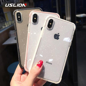 Planet Gates USLION Glitter Powder Phone Case For iPhone XS Max XS X Shockproof Transparent Soft TPU Bling Cover for iPhone 7 6 S 8 Plus Case