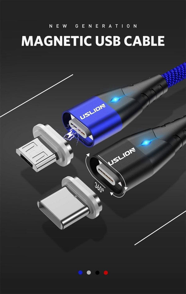 Planet Gates USLION LED Magnetic USB Cable Fast Micro USB Type-C Magnet Charger usb c Data Cable for Samsung Xiaomi Mobile Phone Charge Cable