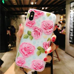 Planet Gates USLION Lotus Flower Case For iPhone 8 Plus XS Max XR 3D Relief Rose Floral Phone Case For iPhone X 7 6 6S Plus 5 SE TPU Cover