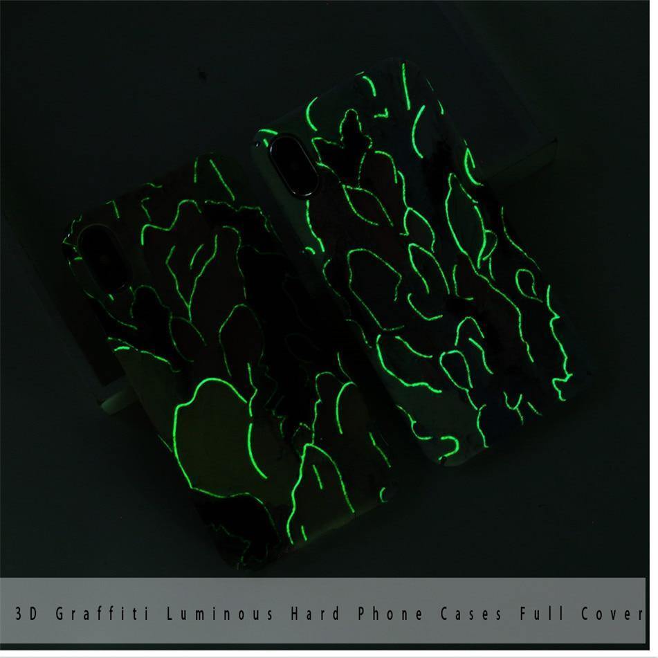 Planet Gates AC2833 / For iPhone X USLION Luminous Phone Case For iPhone 7 XR XS Max 3D Dye Graffiti Cases For iPhone 6 6s 7 8 Plus X Hard Cover PC Fundas Coque