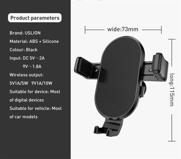 Planet Gates USLION Qi Car Wireless Charger For iPhone XR XS MAX X 8 7 Samsung Xiaomi Huawei Fast Wireless Charging Mount Car Phone Holder