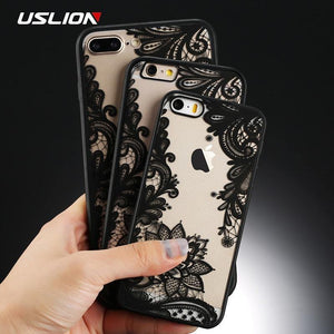 Planet Gates USLION Sexy Floral Phone Case For Apple iPhone 7 8 6 6s 5 5s SE Plus Lace Flower Hard PC Cases Back Cover For iPhone X XR XS Max