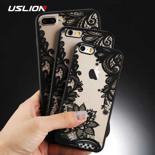 Planet Gates USLION Sexy Floral Phone Case For Apple iPhone 7 8 6 6s 5 5s SE Plus Lace Flower Hard PC Cases Back Cover For iPhone X XR XS Max