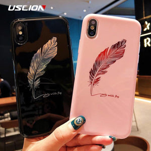Planet Gates USLION Silicone Feather Case For iPhone 7 8 Plus XS Max XR Xs Letter Phone Cases For iPhone X 8 7 6 6S Plus Soft TPU Back Cover