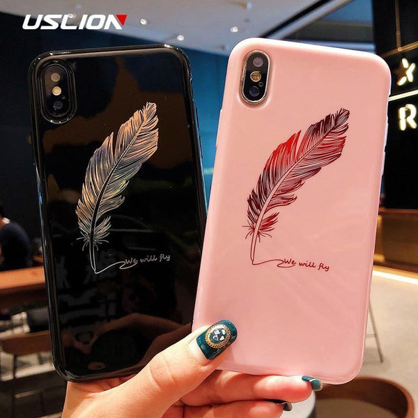 Planet Gates USLION Silicone Feather Case For iPhone 7 8 Plus XS Max XR Xs Letter Phone Cases For iPhone X 8 7 6 6S Plus Soft TPU Back Cover