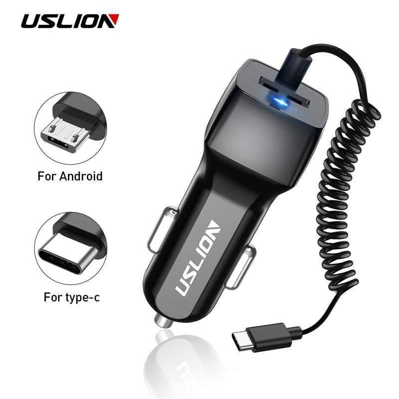 Planet Gates USLION USB Car Charger For Samsung S9 Note 9 2.1A Phone Car-Charger With Micro Type C Cable For Xiaomi Huawei Adapter Cable