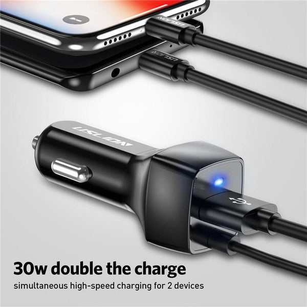 Planet Gates USLION USB Car Charger For Samsung S9 Note 9 2.1A Phone Car-Charger With Micro Type C Cable For Xiaomi Huawei Adapter Cable