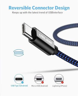 Planet Gates USLION USB Type C Cable for Samsung Galaxy S9 S8 Huawei Oneplus 6 Fast Charging USB C Cable Data Sync Type-C Phone Charger Cable