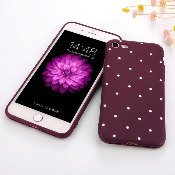 Planet Gates USLION Wave Point Phone Case For iPhone 8 Plus Wine Red Ploka Dots Soft TPU Back Cover For iPhone X XR XS Max 7 6 S Plus 5 5S SE