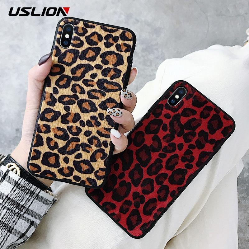 Planet Gates USLION Winter Warm Plush Case For iPhone XS MAX XR X Furry Leopard Print Phone Cases For iPhone 7 8 6 6s Plus Soft Cover Coque