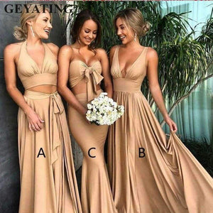 Planet Gates V-neck Champagne Gold Bridesmaid Dresses Long Elegant Dress Women For Wedding Party Bestidos de fiesta largos