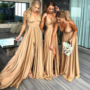 Planet Gates V-neck Champagne Gold Bridesmaid Dresses Long Elegant Dress Women For Wedding Party Bestidos de fiesta largos