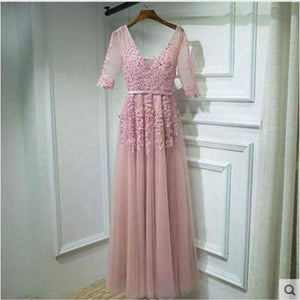 Planet Gates V-neck Evening Dress Robe De Soiree 2018 High Quality Grey Tulle With Applique Evening Dresses Real Photo Vestido De Festa